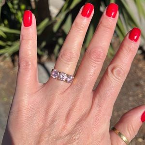 Yellow gold plated sterling silver ring with pink cubic zirconia